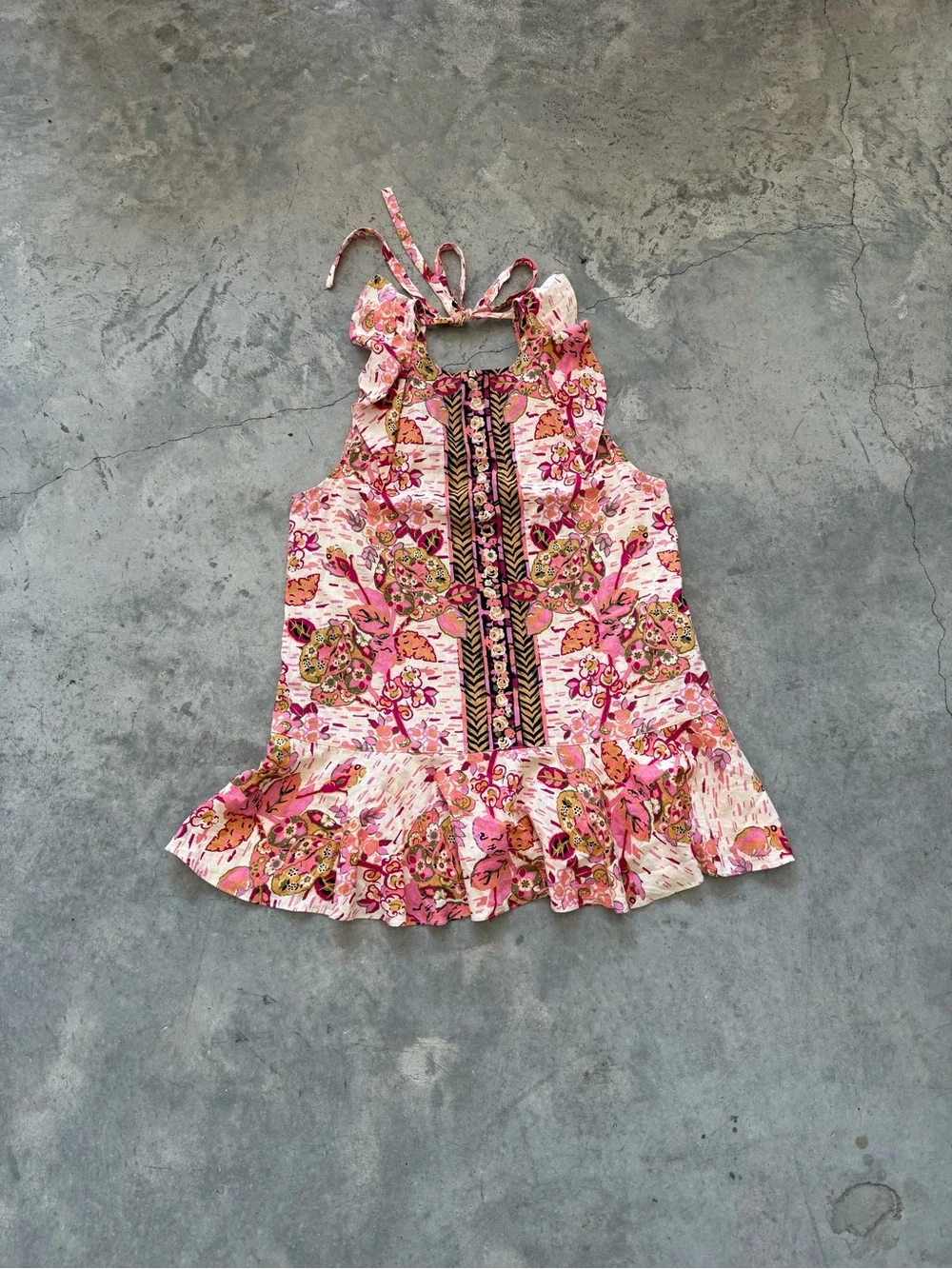 Free People Pink Floral Ruffle Mini Dress